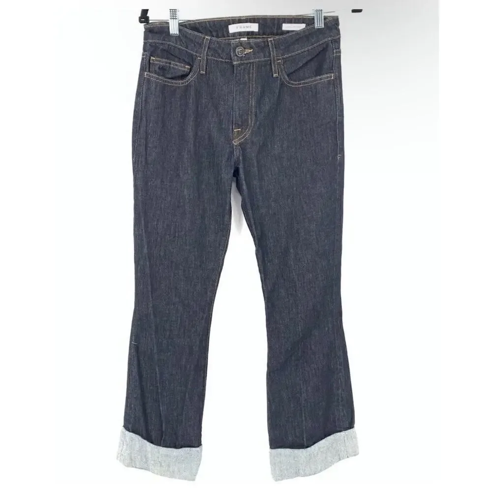 FRAME Le Crop Mini Boot Cuffed Dark Wash Stretch Jeans Womens 27 Cropped Bootcut